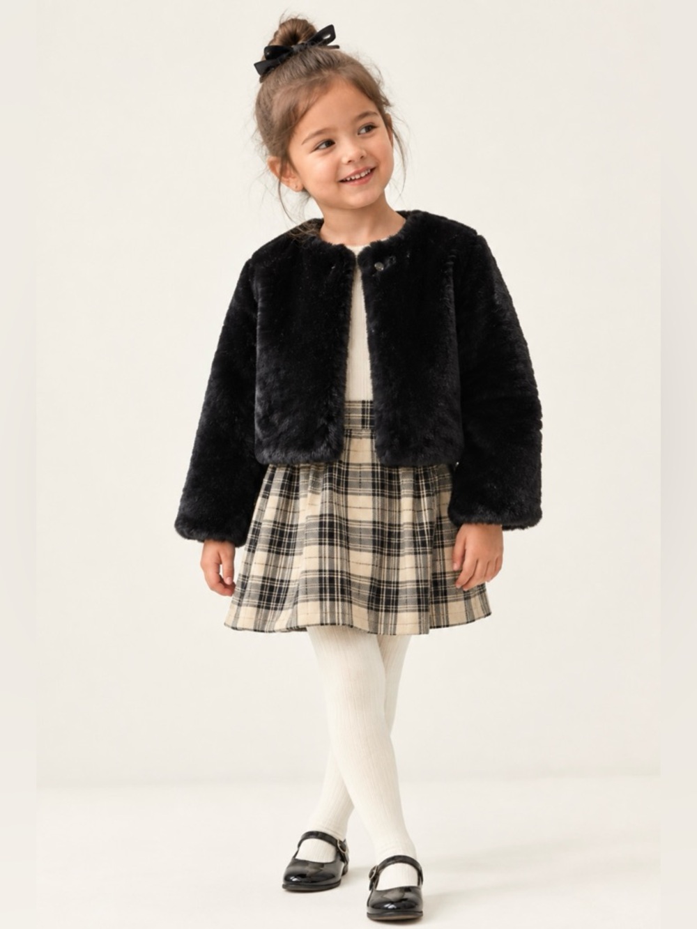 GAP Little Girls' Black Faux Fur Jacket Toddler Baby Girl Dressy Soft Warm Cozy